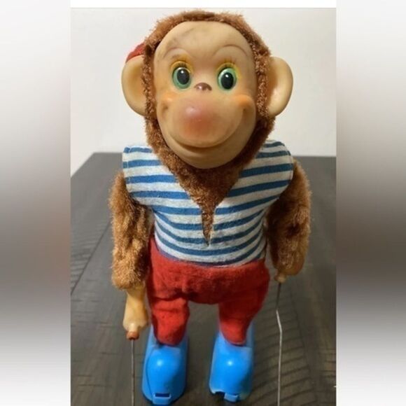 Tin Toy Vintage 1960s Japan TN Nomura Battery Operated Jump Rope Monkey Toy​ - Picture 1 of 8
